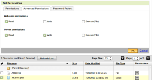 eXtplorer .htusers.php File Permissions