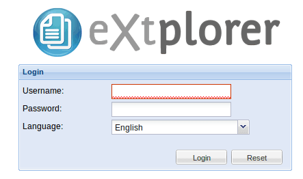 eXtplorer Login Screen