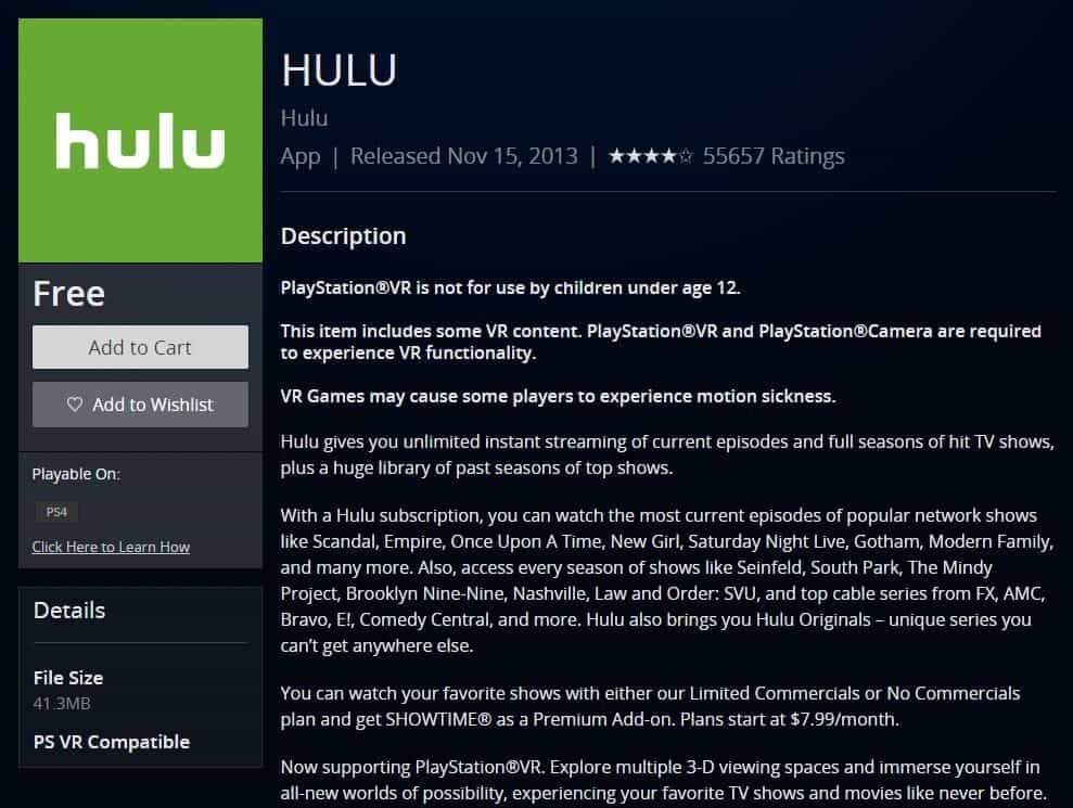 how to download hulu app on ps4