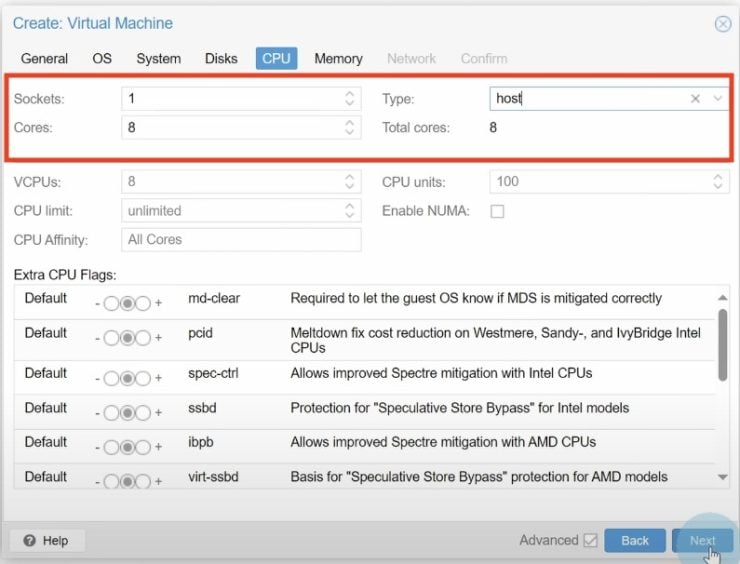 Configuring The &Quot;Cpu&Quot; Tab With All The Necessary Changes