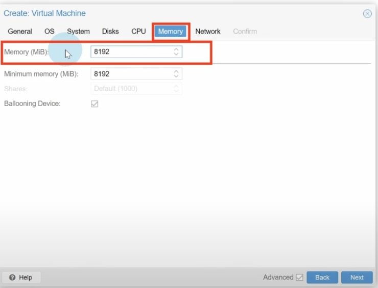 Configuring The &Quot;Memory&Quot; Tab With All The Necessary Changes